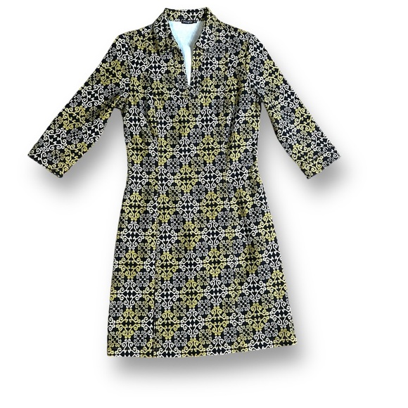 J.Mclaughlin canvas geometric heavy cotton Dress Yellow Black collared Size XS - Picture 1 of 8